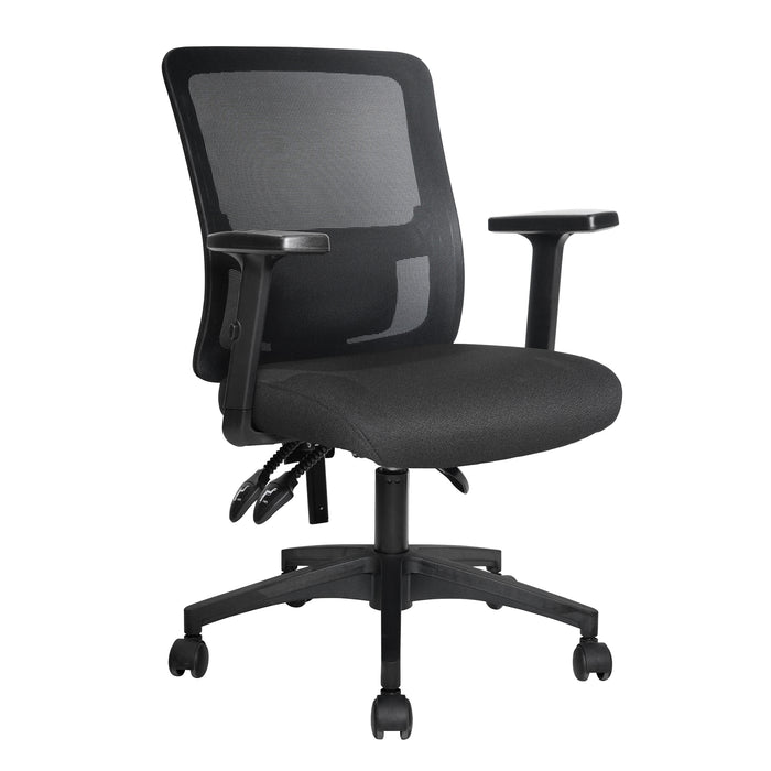 Barri – Medium Back 3 Lever Mesh Task Chair with Fabric Seat, Height Adjustable Arms, Height Adjustable Back and independent Back Angle Adjustment – Black