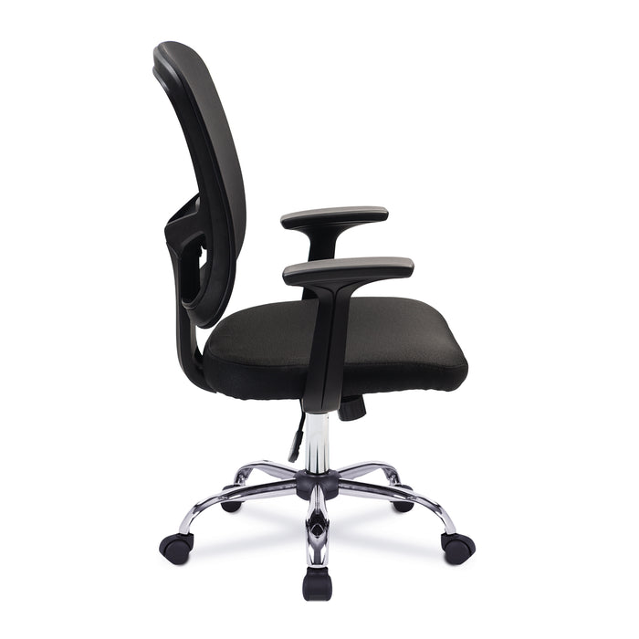 Crusader – Medium Back Mesh Designer Chair with Black Frame Chrome Base – Black
