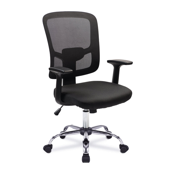 Crusader – Medium Back Mesh Designer Chair with Black Frame Chrome Base – Black