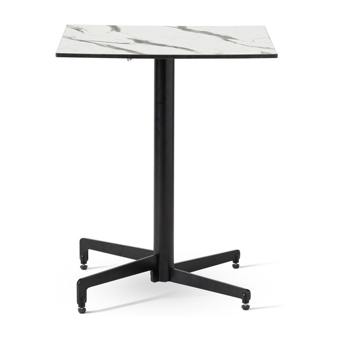 White marble table top on a flip-top stackable base