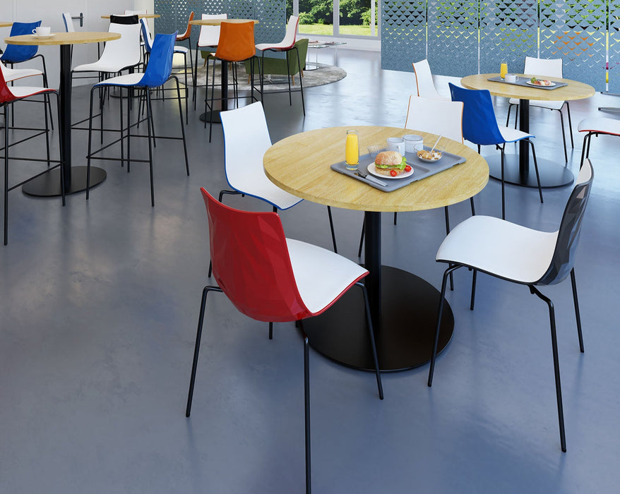 Monza circular dining table with flat round brushed steel base 800mm