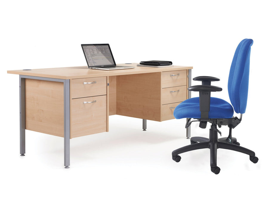 Maestro 25 - Straight Desk with 2 Drawer Pedestal - Silver Frame.