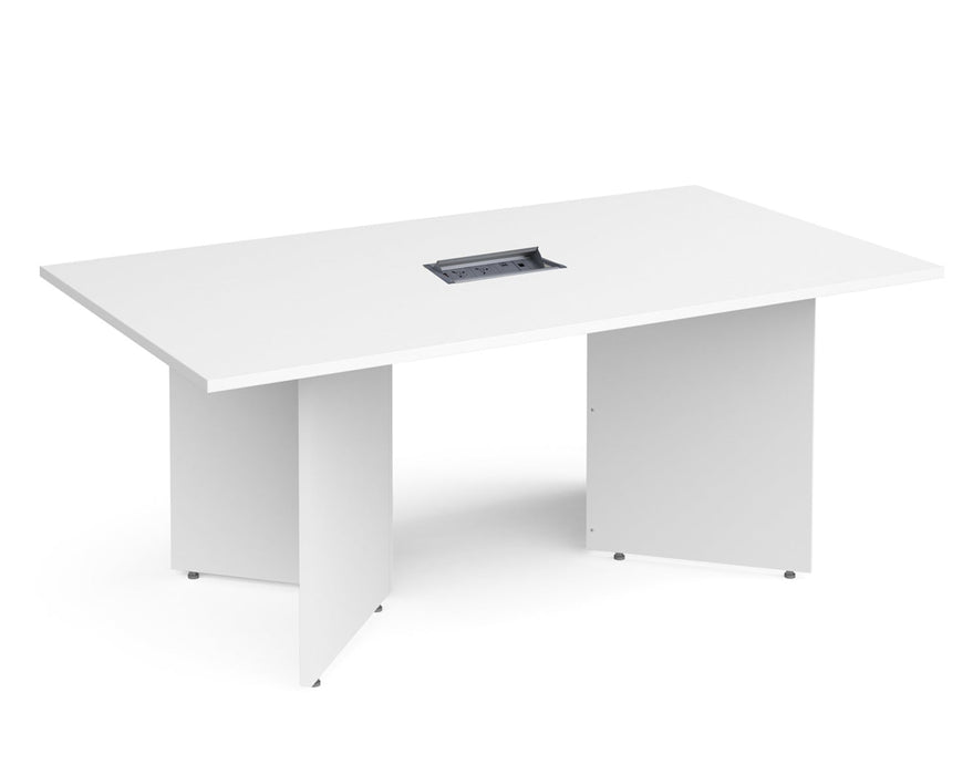 Arrow Head Leg Rectangular Boardroom Table with Central Cutout and Aero Power Module.