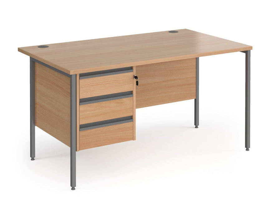 Contract 25 - Straight Desk with 3 Drawer Pedestal and Graphite H-Frame Leg.