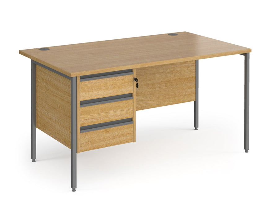 Contract 25 - Straight Desk with 3 Drawer Pedestal and Graphite H-Frame Leg.