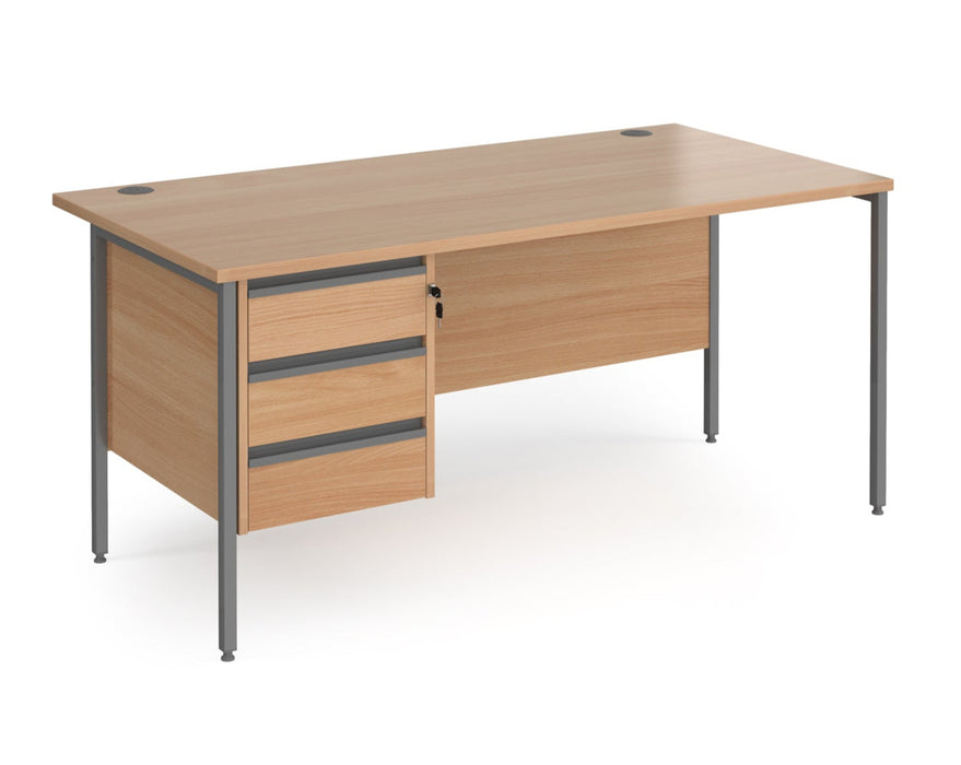 Contract 25 - Straight Desk with 3 Drawer Pedestal and Graphite H-Frame Leg.