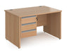 Contract 25 - Straight Desk with 3 Drawer Pedestal - Silver Finger Pull Handles.