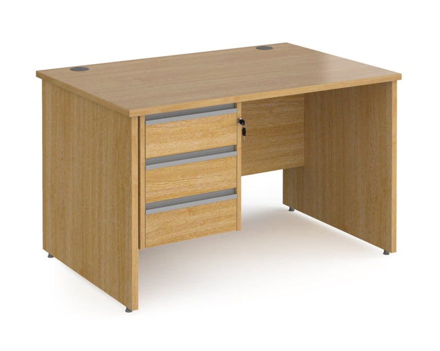 Contract 25 - Straight Desk with 3 Drawer Pedestal - Silver Finger Pull Handles.