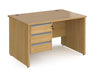 Contract 25 - Straight Desk with 3 Drawer Pedestal - Silver Finger Pull Handles.