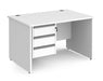 Contract 25 - Straight Desk with 3 Drawer Pedestal - Silver Finger Pull Handles.