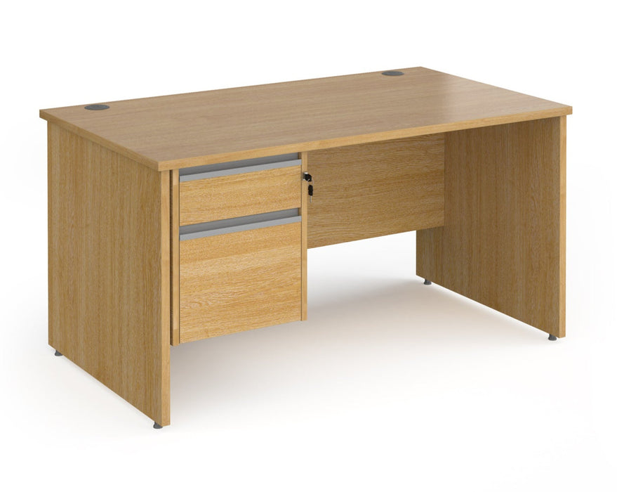 Contract 25 - Straight Desk with 2 Drawer Pedestal - Silver Finger Pull Handles.