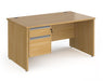 Contract 25 - Straight Desk with 2 Drawer Pedestal - Silver Finger Pull Handles.