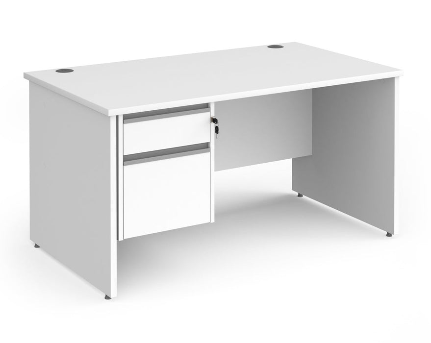 Contract 25 - Straight Desk with 2 Drawer Pedestal - Silver Finger Pull Handles.