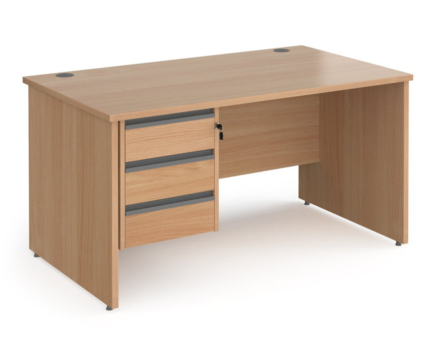 Contract 25 - Straight Desk with 3 Drawer Pedestal - Graphite Finger Pull Handles.