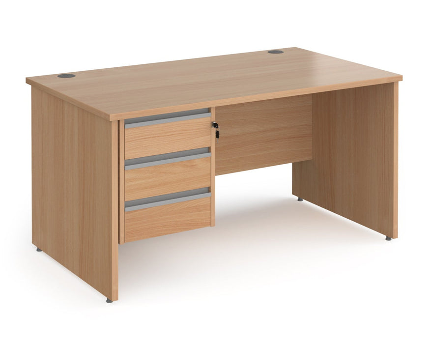 Contract 25 - Straight Desk with 3 Drawer Pedestal - Silver Finger Pull Handles.