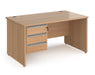 Contract 25 - Straight Desk with 3 Drawer Pedestal - Silver Finger Pull Handles.