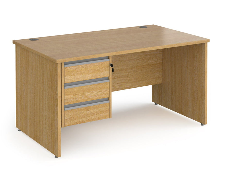 Contract 25 - Straight Desk with 3 Drawer Pedestal - Silver Finger Pull Handles.