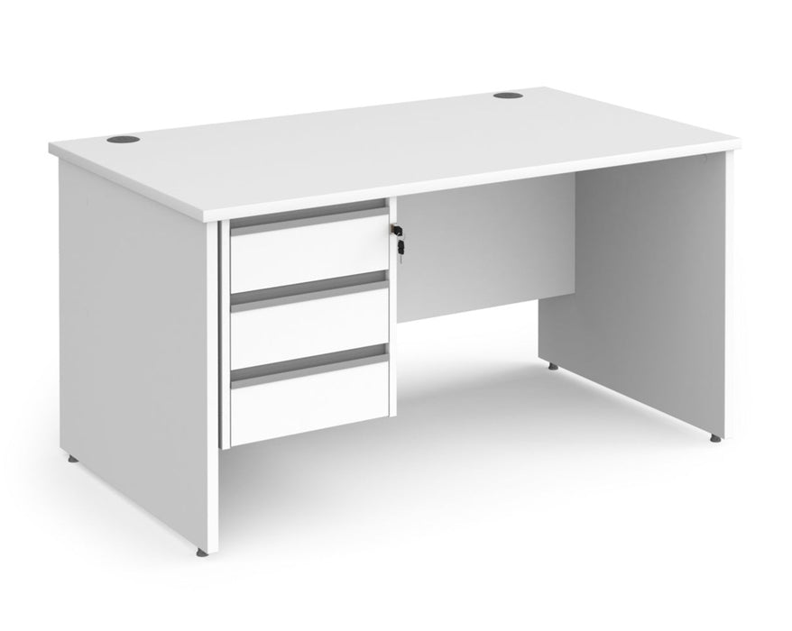 Contract 25 - Straight Desk with 3 Drawer Pedestal - Silver Finger Pull Handles.