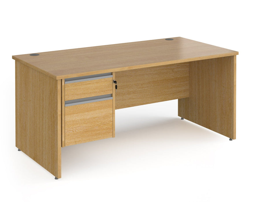 Contract 25 - Straight Desk with 2 Drawer Pedestal - Silver Finger Pull Handles.