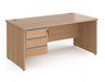 Contract 25 - Straight Desk with 3 Drawer Pedestal - Silver Finger Pull Handles.