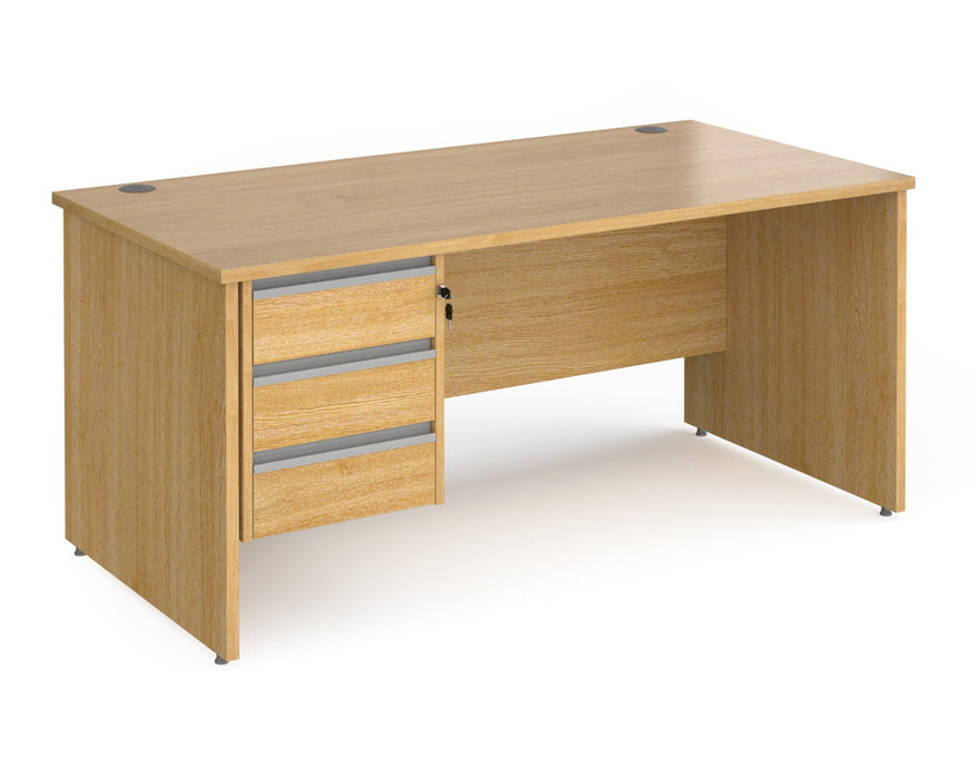 Contract 25 - Straight Desk with 3 Drawer Pedestal - Silver Finger Pull Handles.