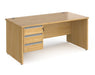 Contract 25 - Straight Desk with 3 Drawer Pedestal - Silver Finger Pull Handles.