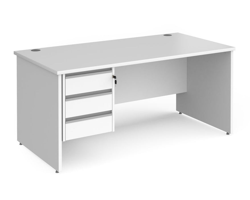 Contract 25 - Straight Desk with 3 Drawer Pedestal - Silver Finger Pull Handles.