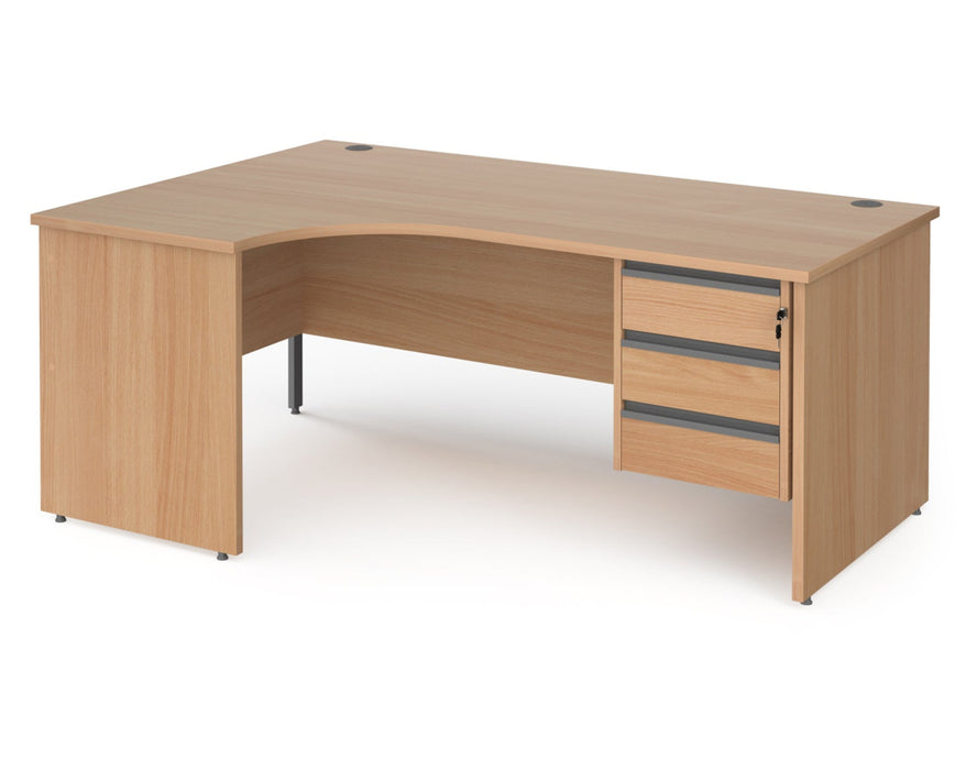 Contract 25 - Ergonomic Panel End Leg Desk with 3 Drawer Pedestal - Left Hand.