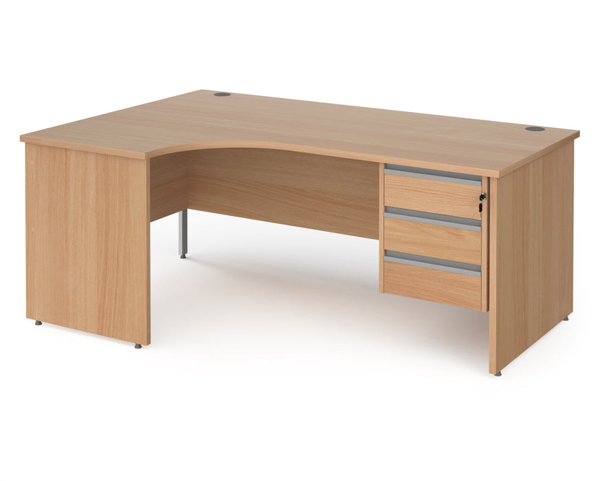 Contract 25 - Ergonomic Panel End Leg Desk with 3 Drawer Pedestal - Left Hand.