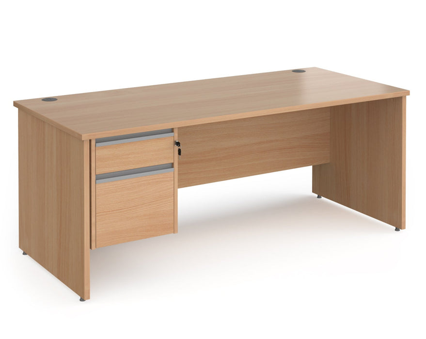 Contract 25 - Straight Desk with 2 Drawer Pedestal - Silver Finger Pull Handles.