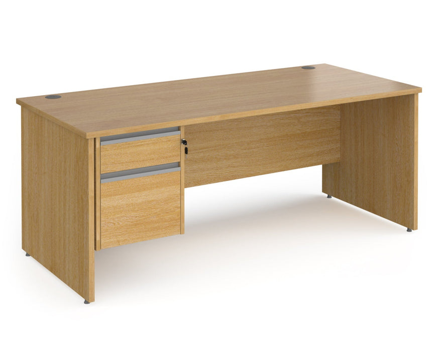 Contract 25 - Straight Desk with 2 Drawer Pedestal - Silver Finger Pull Handles.