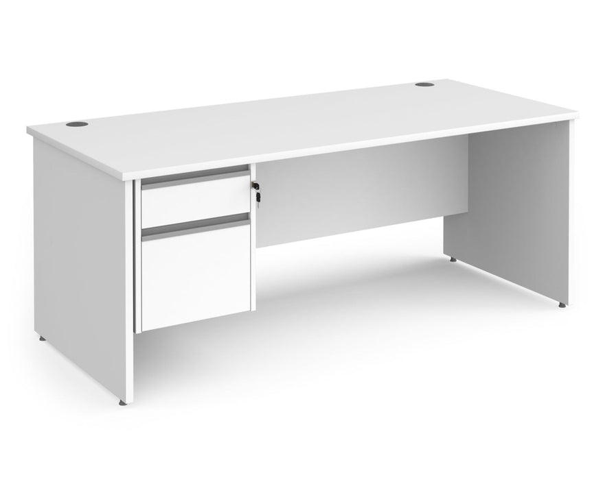 Contract 25 - Straight Desk with 2 Drawer Pedestal - Silver Finger Pull Handles.