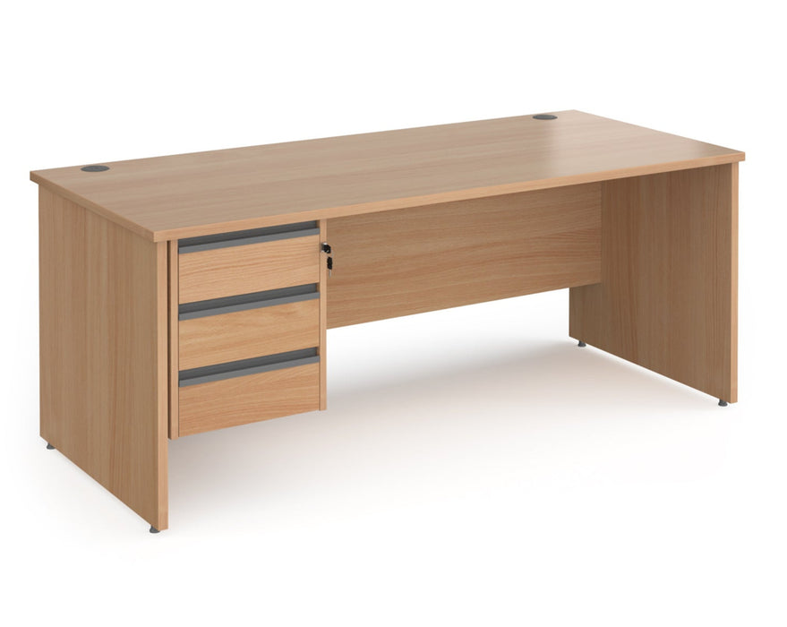 Contract 25 - Straight Desk with 3 Drawer Pedestal - Graphite Finger Pull Handles.