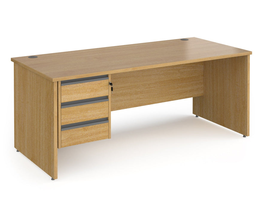 Contract 25 - Straight Desk with 3 Drawer Pedestal - Graphite Finger Pull Handles.