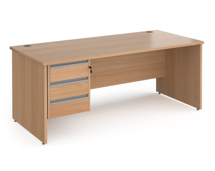 Contract 25 - Straight Desk with 3 Drawer Pedestal - Silver Finger Pull Handles.