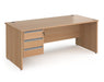 Contract 25 - Straight Desk with 3 Drawer Pedestal - Silver Finger Pull Handles.