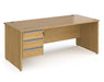 Contract 25 - Straight Desk with 3 Drawer Pedestal - Silver Finger Pull Handles.