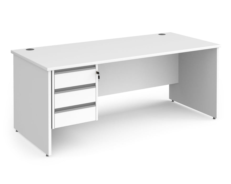 Contract 25 - Straight Desk with 3 Drawer Pedestal - Silver Finger Pull Handles.