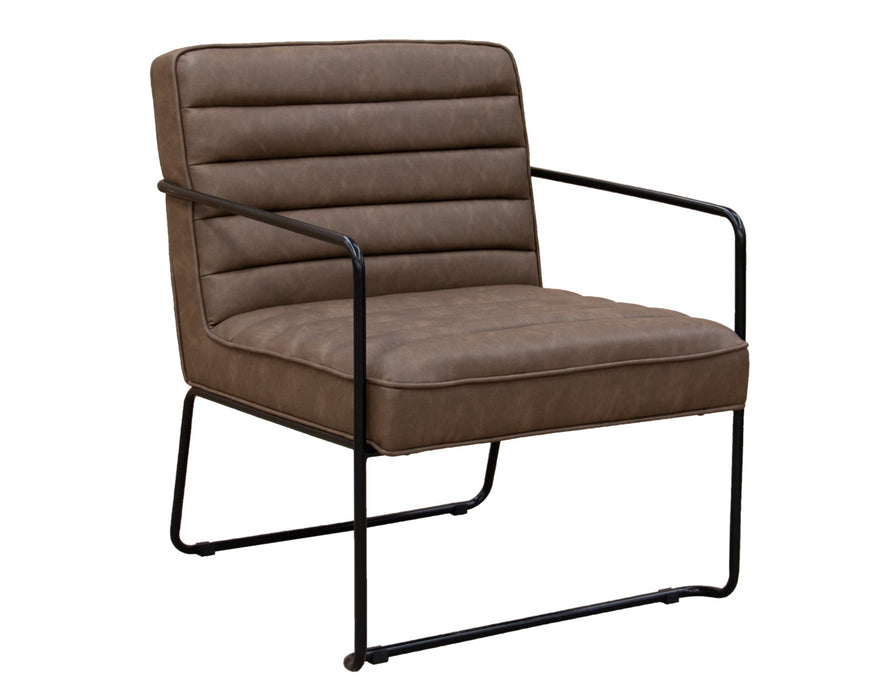 Decco - Ribbed Lounge Chair with Black Metal Frame - Brown Leather.