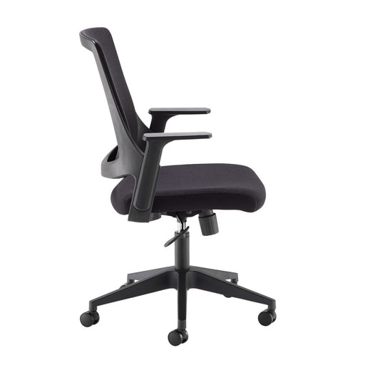 Duffy - Black Mesh Back Operator Chair with Black Fabric Seat and Black Base.