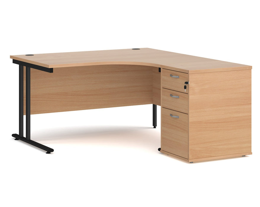 Maestro 25 - Ergonomic Right Hand Desk with Cantilever Frame and Pedestal - Black Frame.