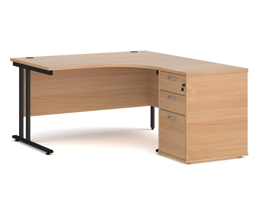 Maestro 25 - Ergonomic Right Hand Desk with Cantilever Frame and Pedestal - Black Frame.