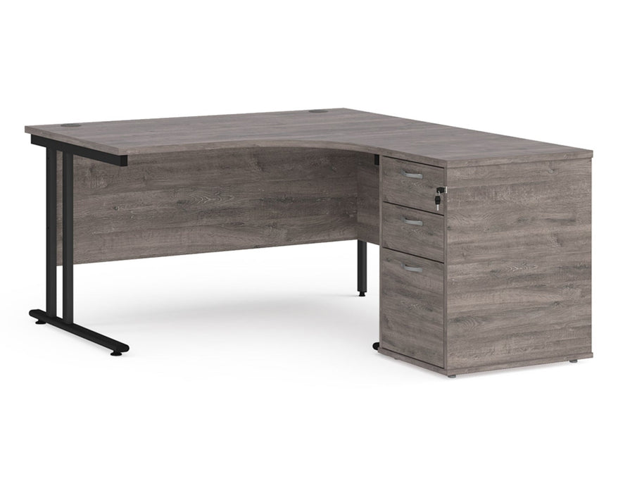 Maestro 25 - Ergonomic Right Hand Desk with Cantilever Frame and Pedestal - Black Frame.