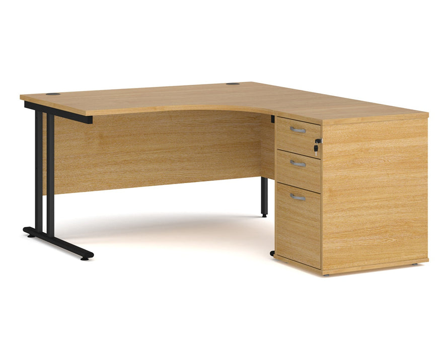 Maestro 25 - Ergonomic Right Hand Desk with Cantilever Frame and Pedestal - Black Frame.