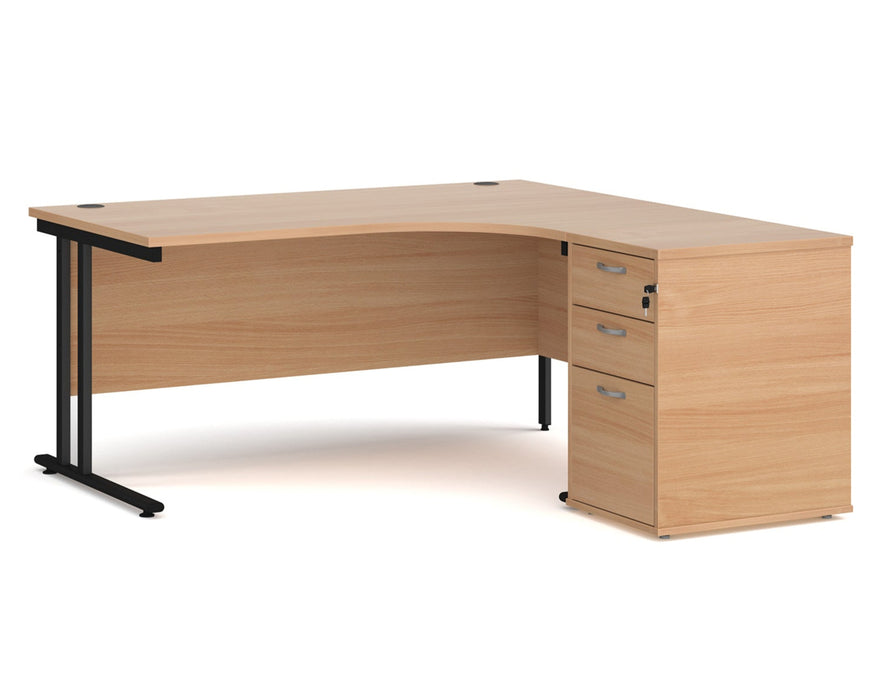 Maestro 25 - Ergonomic Right Hand Desk with Cantilever Frame and Pedestal - Black Frame.