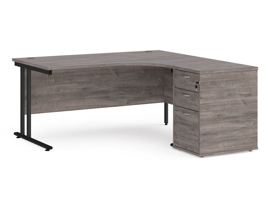 Maestro 25 - Ergonomic Right Hand Desk with Cantilever Frame and Pedestal - Black Frame.