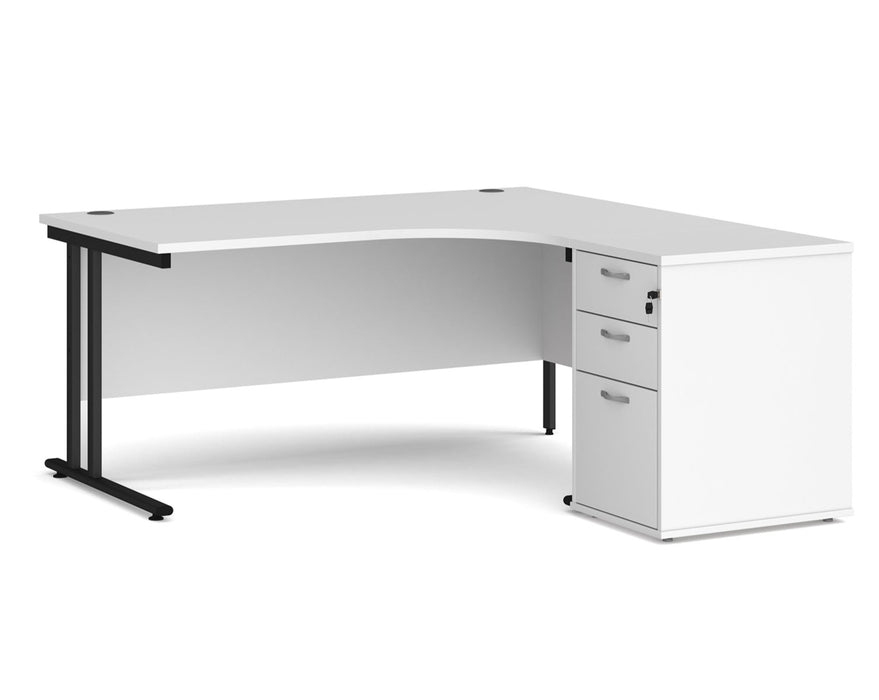 Maestro 25 - Ergonomic Right Hand Desk with Cantilever Frame and Pedestal - Black Frame.