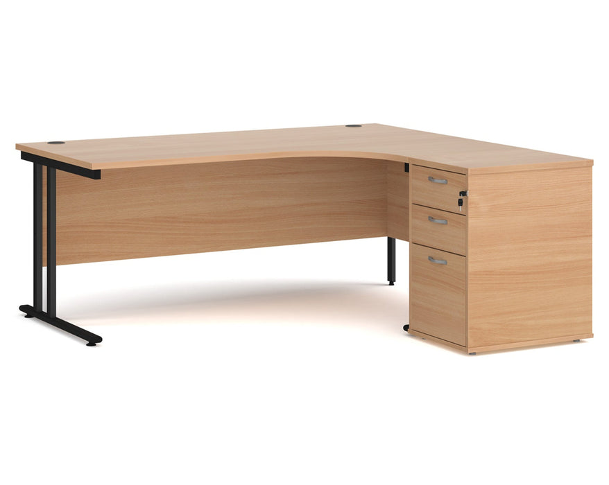 Maestro 25 - Ergonomic Right Hand Desk with Cantilever Frame and Pedestal - Black Frame.