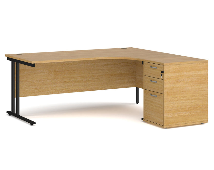 Maestro 25 - Ergonomic Right Hand Desk with Cantilever Frame and Pedestal - Black Frame.