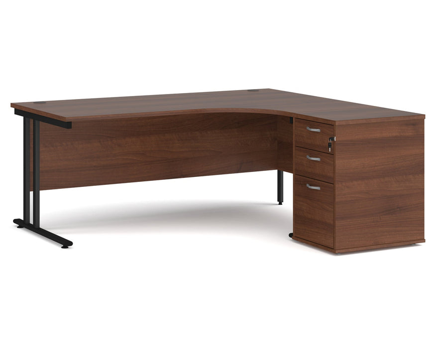 Maestro 25 - Ergonomic Right Hand Desk with Cantilever Frame and Pedestal - Black Frame.